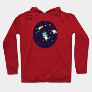 Kawaii astronaut dog in space with planets stars and bones Hoodie